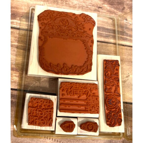 1999 STAMPIN' UP! HAPPY FRIGHT NIGHT WOOD MOUNT STAMP SET HALLOWEEN INVITE WITCH - Picture 6 of 6